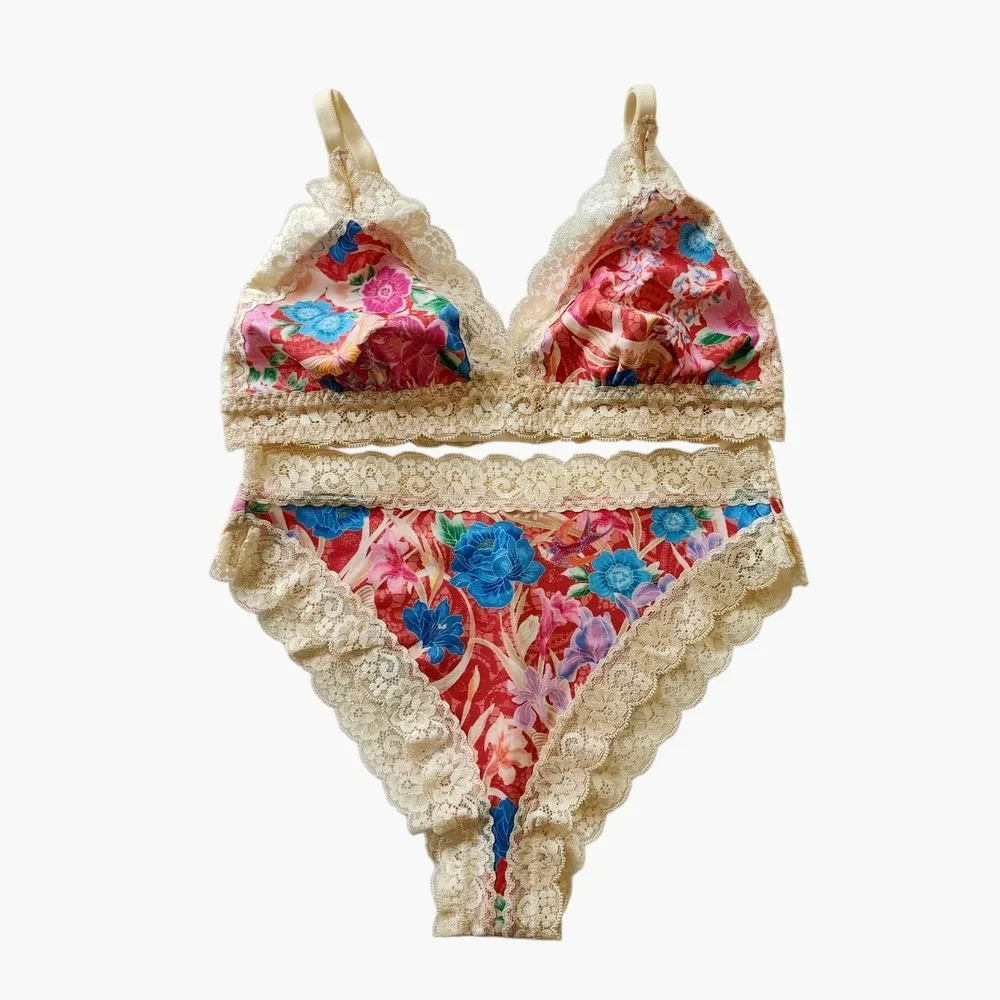 Spell & The Gypsy Floral Garden Lace Bralette & Panty Lingerie Set Women's Small
